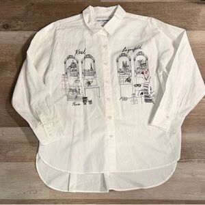 NWOT Karl Lagerfeld White Women's Shopping Girl Cotton Long-Sleeve Shirt
